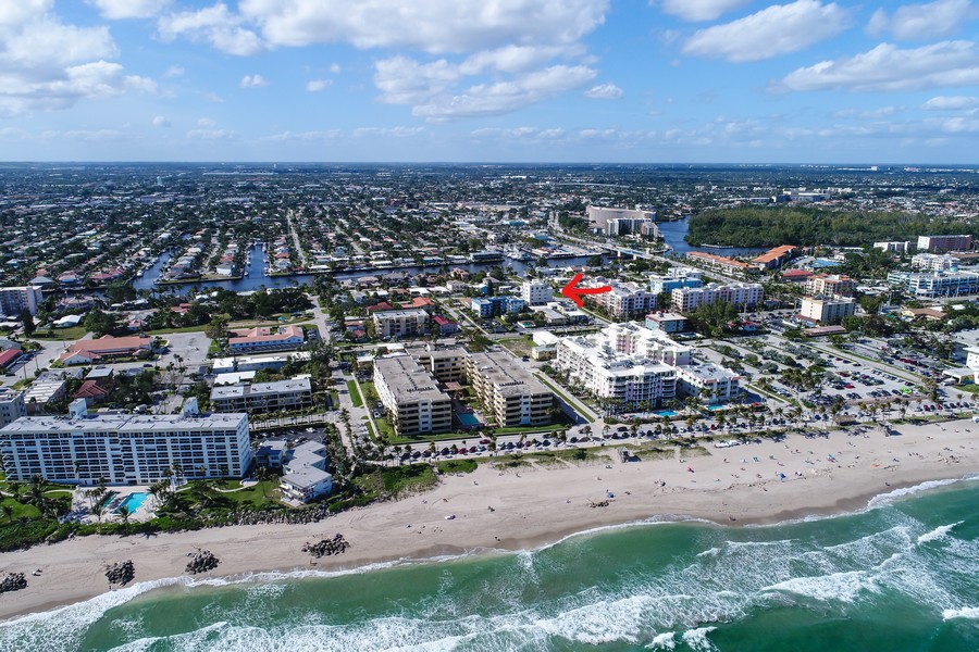 Real Estate Photography - 1900 SE 2nd, 501, Deerfield Beach, FL, 33441 - Aerial View from Beach