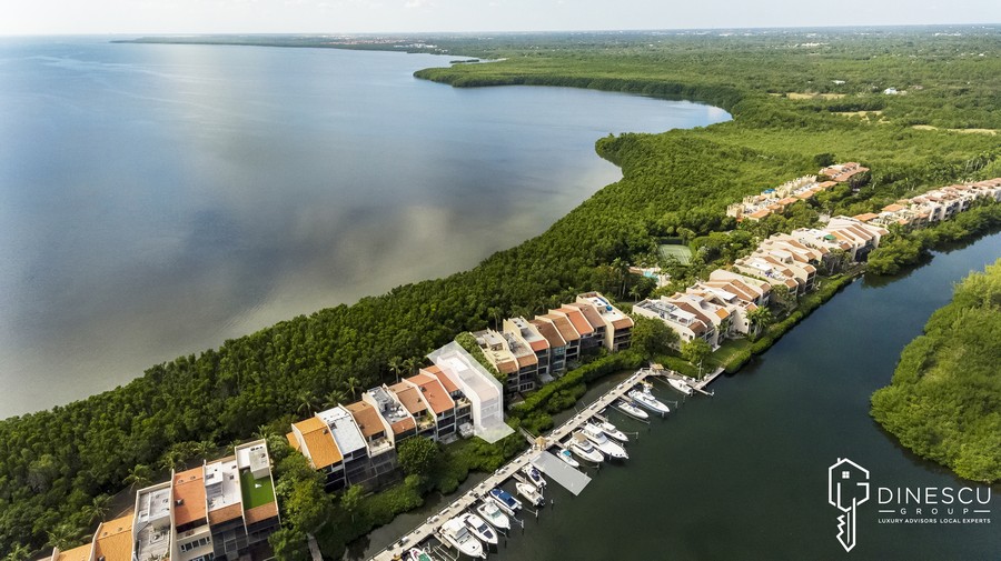 Real Estate Photography - 6018 Paradise Point Drive, Palmetto Bay, FL, 33157 - Aerial View of the Community  (House and Boat Slip