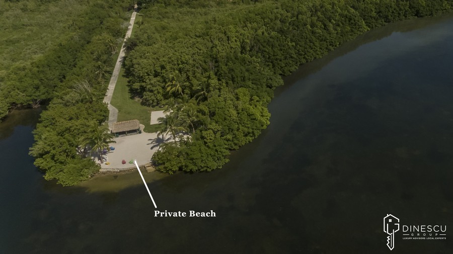Real Estate Photography - 6018 Paradise Point Drive, Palmetto Bay, FL, 33157 - Ariel View of Private Beach and the "Paradise Poin