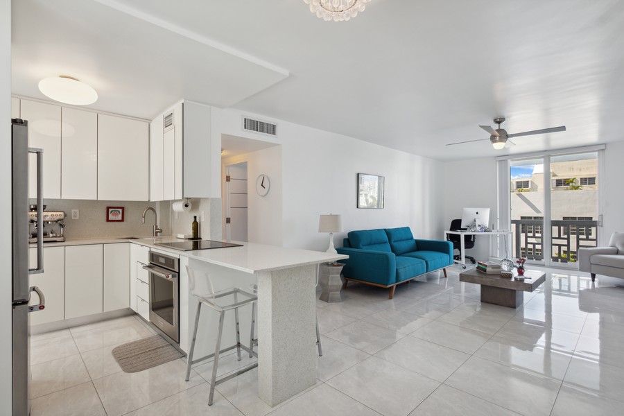 Real Estate Photography - 1776 James Ave., #4D, Miami Beach, FL, 33139 - Kitchen & Living & Dining Area